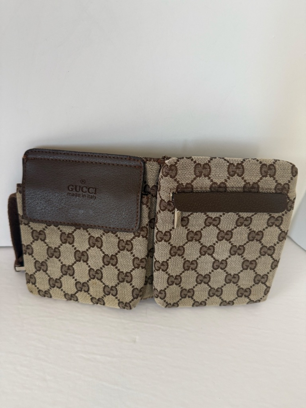 Gucci Beige and Brown GG Pattern Belt Bag, Canvas Double Pocket Waist Pouch